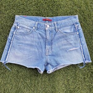 7 For All Mankind Womens 30x2 Light Wash Distressed Cut Off Denim Shorts Frayed